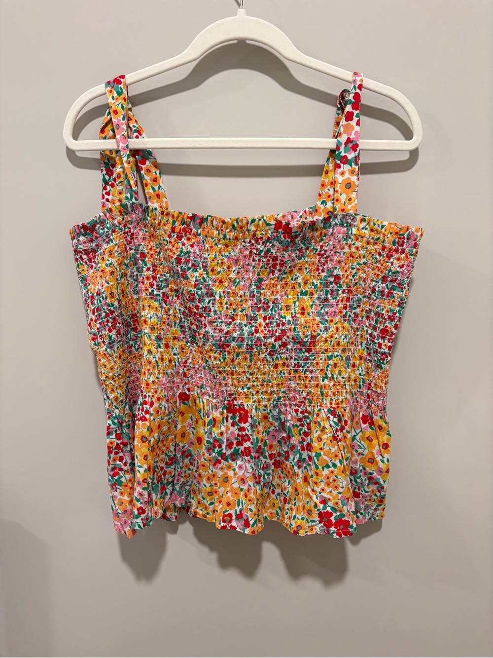 J. Crew Yellow Floral Smocked Camisole